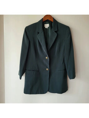Koret Sueded Vintage Blazer US 6 Womens Dark Green Lined Shoulder Pads Old Money
